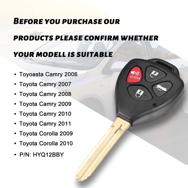 VOFONO Replacement Remote Key Fob Fits for Toyota Camry 2007 2008 2009 2010 2011/Corolla 2009-2010 Keyless Entry Remote Control FCC ID: HYQ12BBY, 89070-06232(Pack of 2) - Image 2